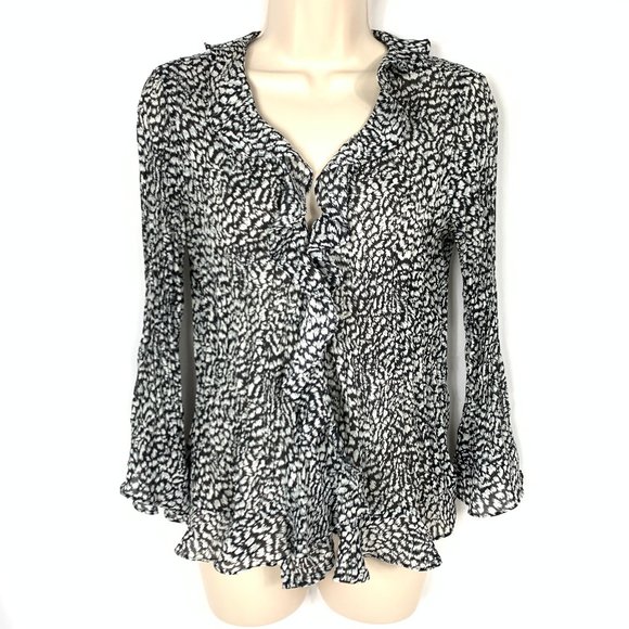 3/$25 Allison Taylor Ruffled Print Silk Blouse S - Picture 1 of 7